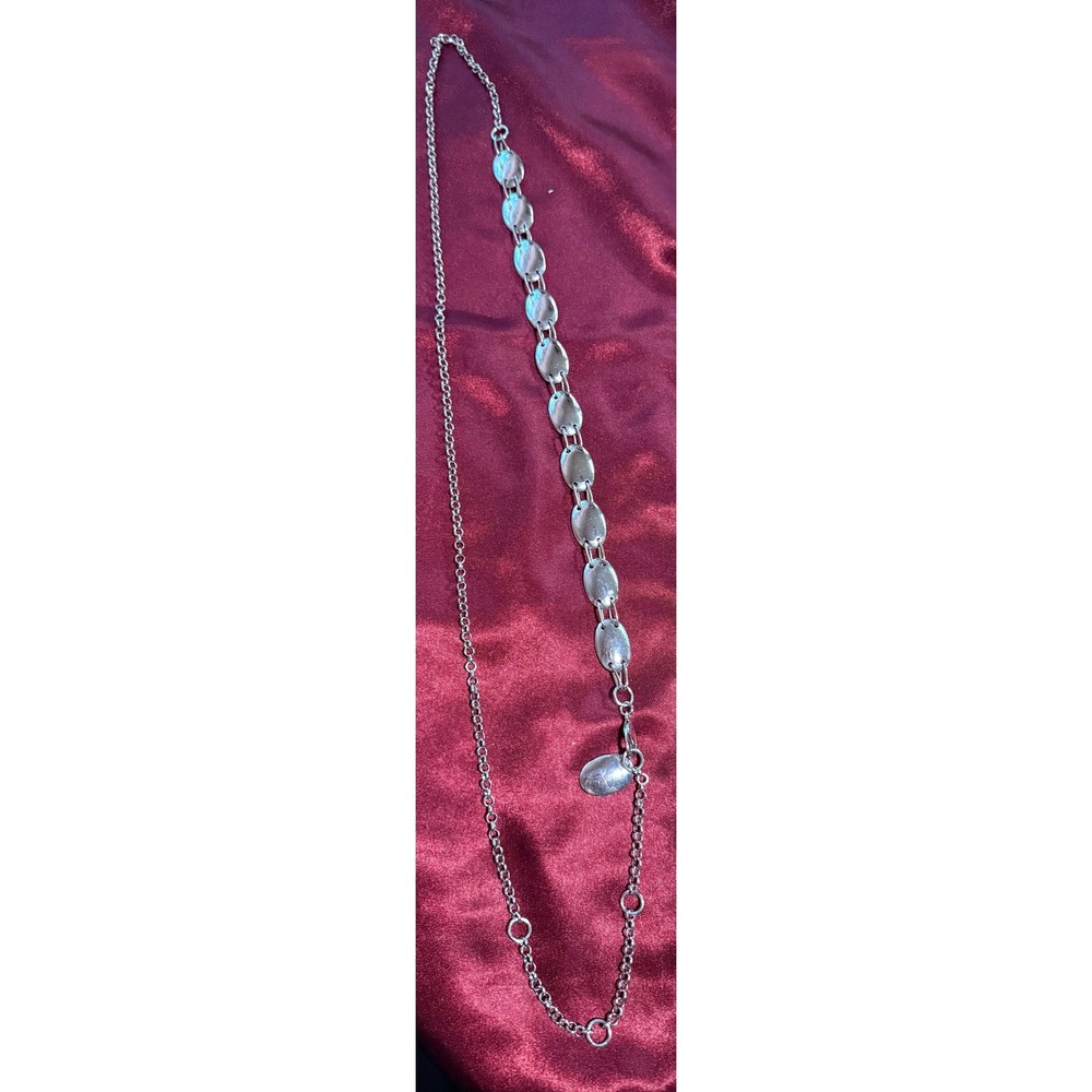 Silver Tone Oval Link Long Adjustable Chain Necklace Minimalist Asymmetrical